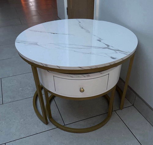 Round white marbled coffee - white,